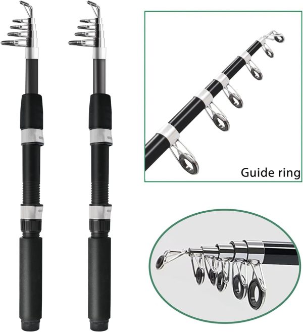 Fishing Pole Combo, 6.9ft 2Pcs Telescopic Rods Set, Collapsible Carbon Fiber Fishing Rods, 2PCS Spinning Reel Set with Carrier Bag Freshwater Fishing Rod and Reel Combos Kits - Image 2