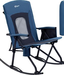 PORTAL Oversized Folding Rocking Camping Chair Portable Outdoor Rocker with High Back Hard Armrests Carry Bag, Supports 400 lbs, Mesh Back