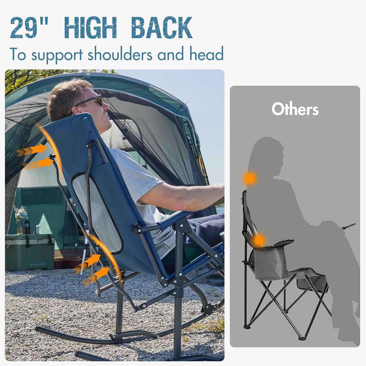PORTAL Oversized Folding Rocking Camping Chair Portable Outdoor Rocker with High Back Hard Armrests Carry Bag, Supports 400 lbs, Mesh Back - Image 4