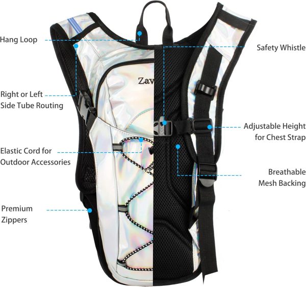 Reflective Hydration Backpack, Hydration Pack - Water Backpack with 2L/3L Hydration Bladder, Essential for Festivals - Rave Hydration Pack for Hiking, Running, Cycling, and Festivals - Image 3