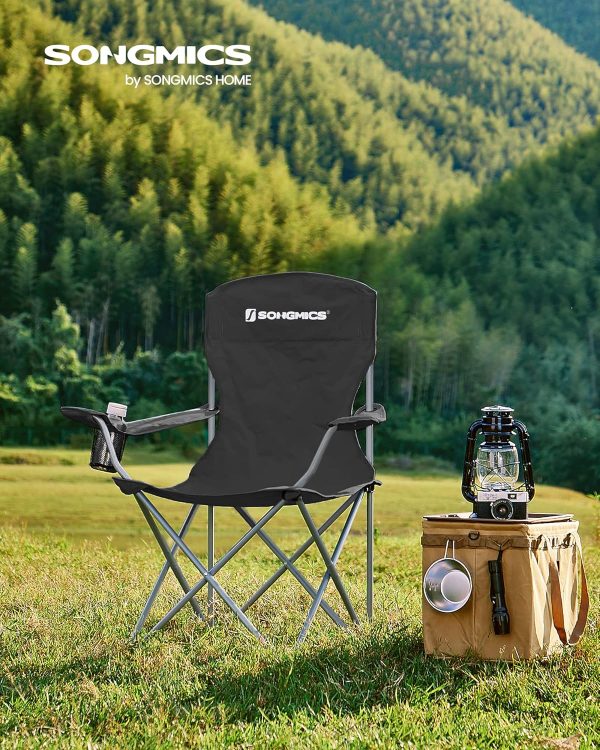 SONGMICS 2 Pack Folding Camping Chairs, Load 330 lb, Cup Holder and High Backrest, Heavy-Duty Structure, for Lawn, Garden, Fishing, Terrace - Image 2