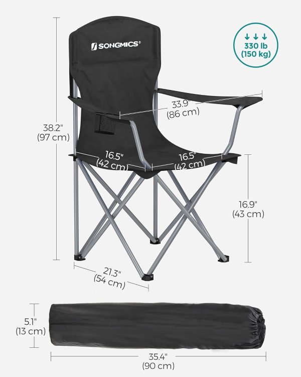 SONGMICS 2 Pack Folding Camping Chairs, Load 330 lb, Cup Holder and High Backrest, Heavy-Duty Structure, for Lawn, Garden, Fishing, Terrace - Image 3