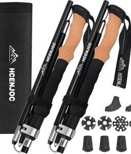 Trekking Poles Set of 2, Collapsible Cork Handle Aluminum Hiking Poles with Quick Lock System, Telescopic, Collapsible, Ultralight for Women Men, Hiking, Camping, Climbing