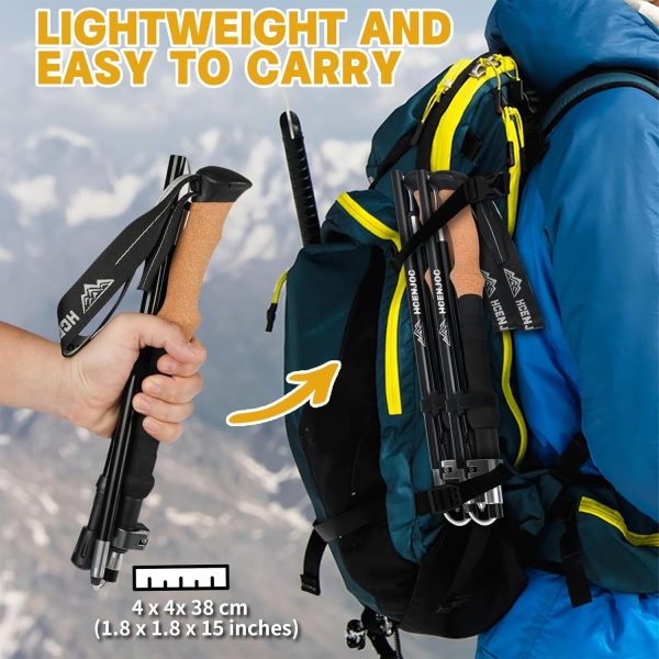 Trekking Poles Set of 2, Collapsible Cork Handle Aluminum Hiking Poles with Quick Lock System, Telescopic, Collapsible, Ultralight for Women Men, Hiking, Camping, Climbing - Image 2