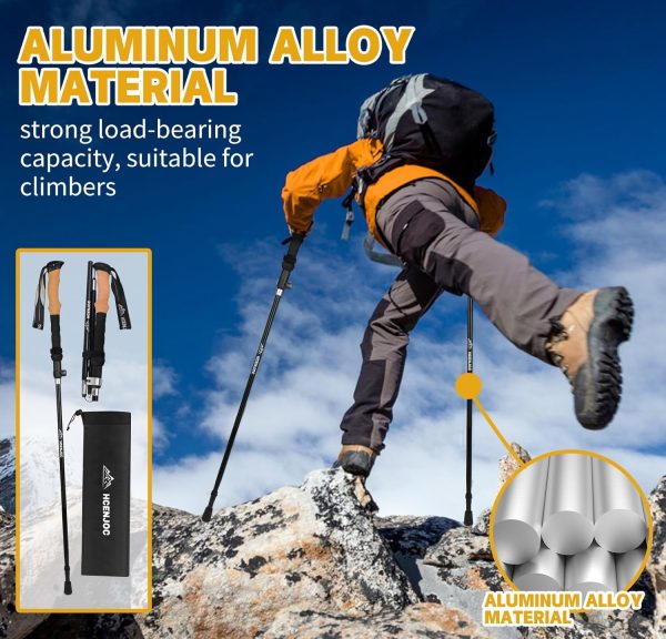 Trekking Poles Set of 2, Collapsible Cork Handle Aluminum Hiking Poles with Quick Lock System, Telescopic, Collapsible, Ultralight for Women Men, Hiking, Camping, Climbing - Image 4