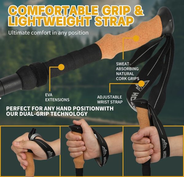 Trekking Poles Set of 2, Collapsible Cork Handle Aluminum Hiking Poles with Quick Lock System, Telescopic, Collapsible, Ultralight for Women Men, Hiking, Camping, Climbing - Image 6